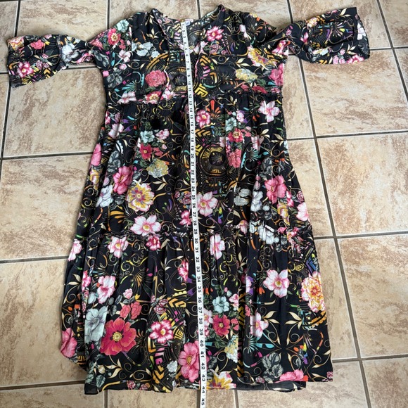 Johnny Was Naomi Peace Ruffled Tiered Floral Midi Dress Size Large Dark Romantic - Picture 5 of 12
